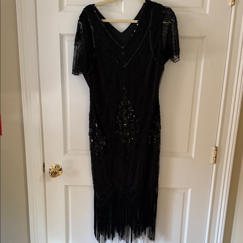 Black Sequin Fringe Dress